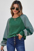 Contrast Print Striped Raglan Crew Neck Loose Long Sleeve Top